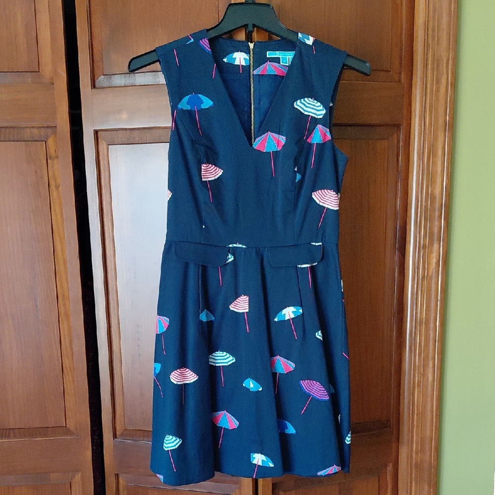 Draper James Navy Dress with Colorful Umbrella Print